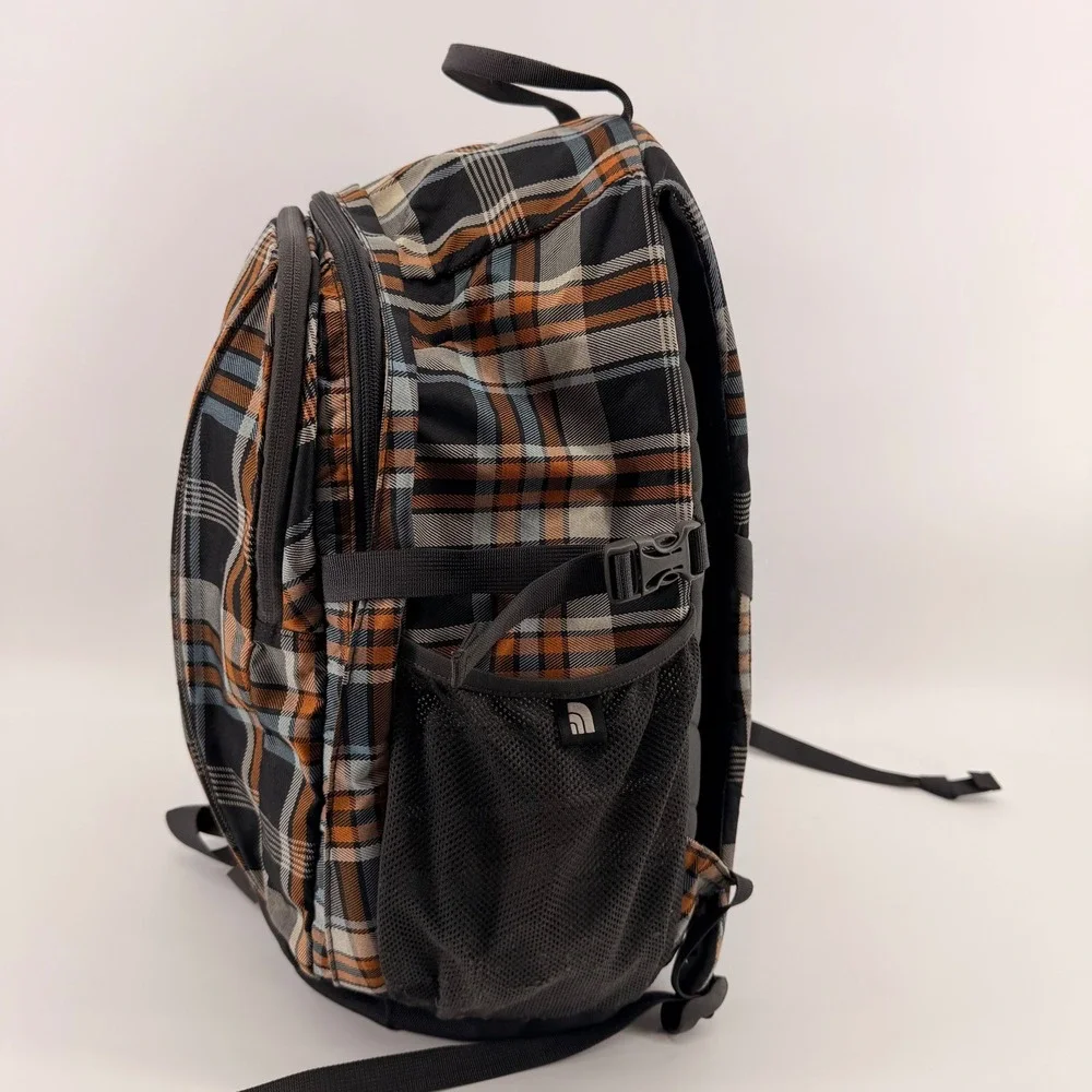 The North Face Backpack Unisex OS Orange Plaid Wasatch Daypack Hiking Bag hole